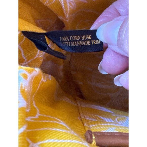 Etienne Aigner Corn Husk Woven Tote Bag Brown Leather Trim Retro Summer Chic - Picture 6 of 13